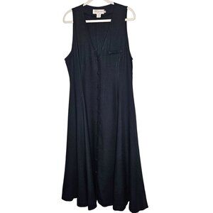 Vintage All Week Long Petite Size 12 Black Sleeveless Button-Down Midi Dress 90s